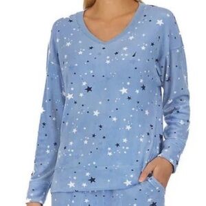 Nautica Silky Stretch Fleece Long Sleeve V Neck Top with Stars Womens Size M